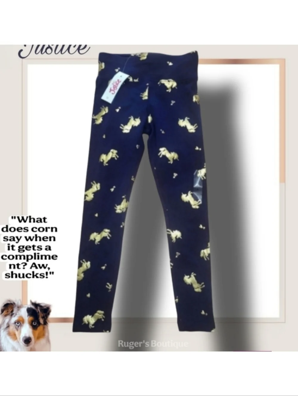 🌿Justice Girls Size 6 Navy & Gold Unicorn Leggings, NWT🦄